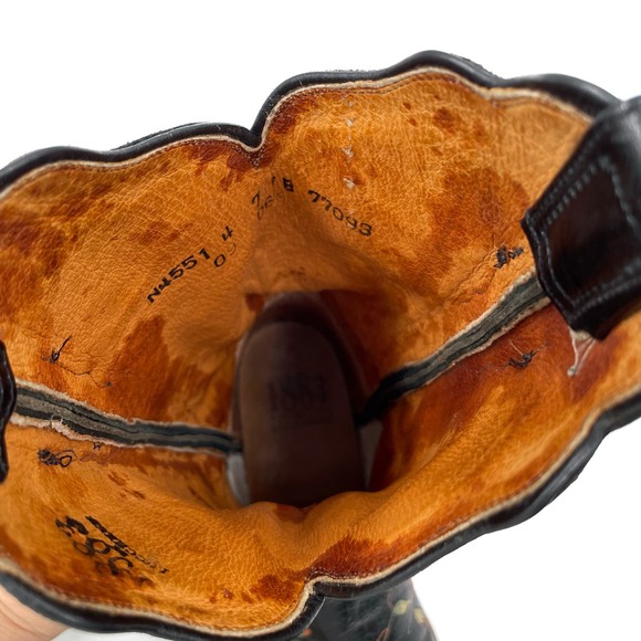 SOLD-Lucchese Western Boots Black Leather Floral Embroidered Block Heel Sz 7 - Picture 12 of 12